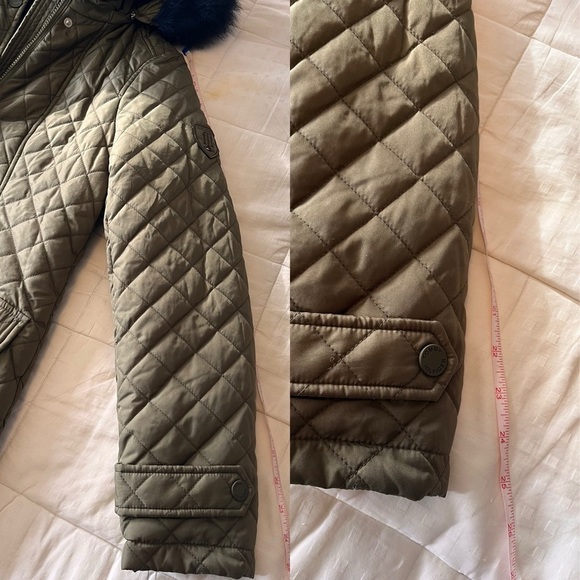 NWOT Tommy Hilfiger Water Resistant Faux Fur Trim Hood Puffer Coat M Green/Blue - Picture 13 of 15